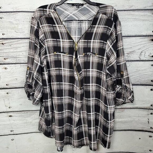Miss Lili 3x Black/White Plaid Top - Picture 1 of 8